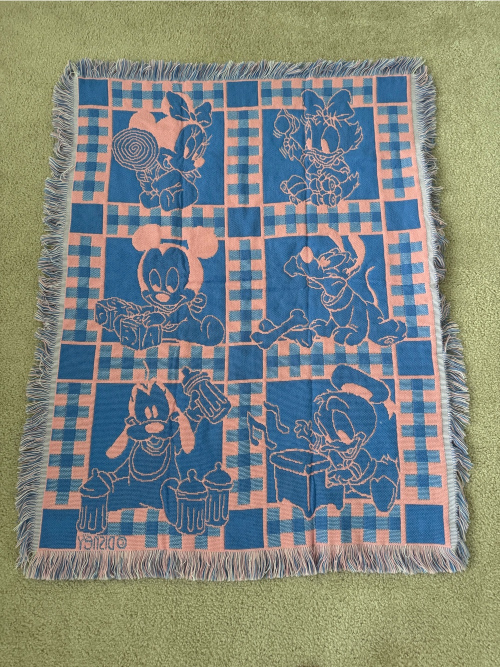 Vintage 1994 Avon Disney Baby Characters Woven Throw Blanket Pink Blue Fringe - Picture 5 of 7
